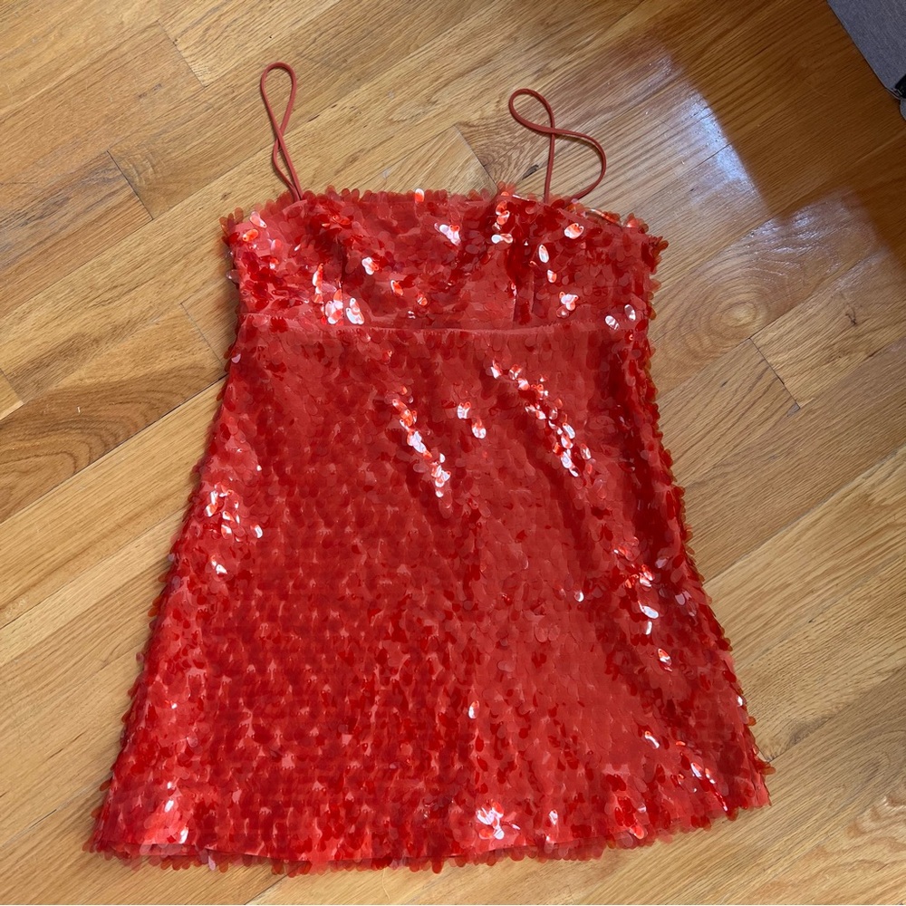 Red sequin short dress Zara woman size 5